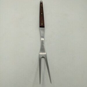 Meat Carving Serving Fork Ekco Flint Stainless Steel 12" Rivet  Vintage USA